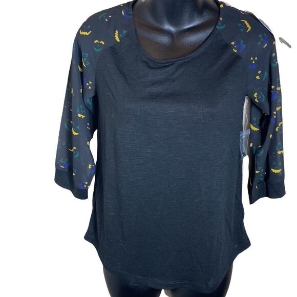 ModCloth shirt Halloween xxs NWT moxie mastery sheer pumpkin 3/4 sleeve tee - Picture 1 of 5